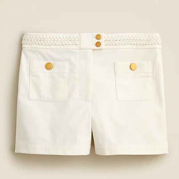 NWT J. Crew Cotton-Blend Mini Short With Braided Trim White Resort Cruise 4